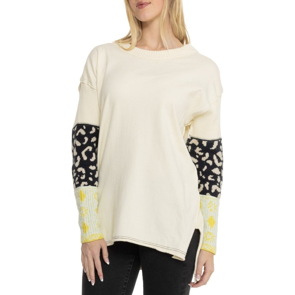 Free People Size Medium Tiger Style Cuff Sweater Knit Slouchy Ivory NWT $98